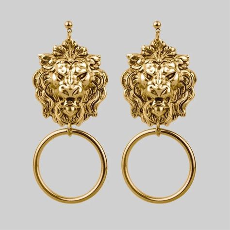 Rome Moodboard, Lion Accessories, Tabaxi Monk, Animal Jewelry Design, Lion Fashion, Lion Knocker, Gold Jewellery India, Lion Door Knocker, Door Knocker Earrings