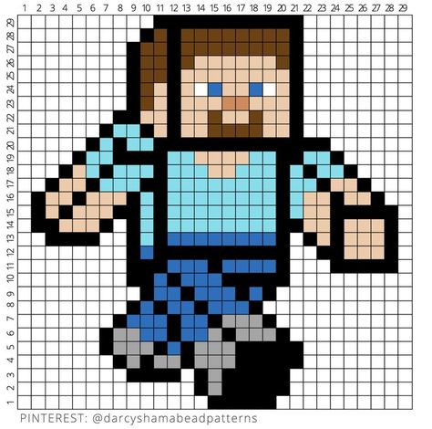 Minecraft Steve Pattern 29x29 #steve #minecraft #hamabeads #hamabeadpattern #perler #perlerbeads #pyssla #pixel #pixelart #pattern #crossstitch #fusebeads Minecraft Drawing Ideas, Minecraft Beads, Minecraft Pattern, Minecraft Steve, Pixel Art Templates, Diy Perler Bead Crafts, Hama Bead, Pix Art, Pixel Art Grid