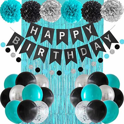 Teal Party Decorations, 100th Birthday Party Decorations, Silver Happy Birthday, Teal Party, Turquoise Party, Black Party Decorations, Silver Party Decorations, Aqua Party, 100th Birthday Party