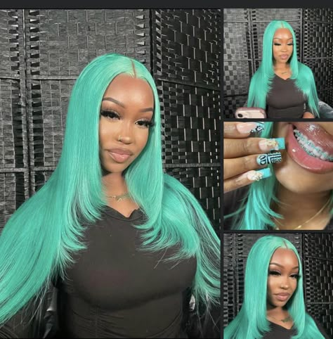 Green Hair Wig, Mint Green Hair, Frontal Wig Hairstyles, Mint Hair, Creative Hair Color, Dyed Hair Inspiration, Hair Twist Styles, Pretty Hair Color, Colored Wigs