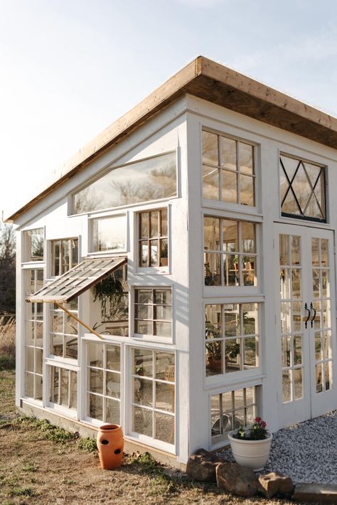 Farmhouse Greenhouse, French Chateau Homes, Window Greenhouse, Diy Greenhouse Plans, Outdoor Greenhouse, Backyard Plan, Build A Greenhouse, Garden Tool Shed, Home Greenhouse