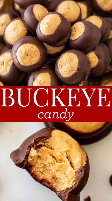 Buckeye Candy - Easy Chocolate Peanut Butter Balls - Casserole Crissy Buckeyes Recipe Easy, Best Buckeyes Recipe, Easy Buckeyes, Buckeye Recipe Easy, Buckeye Recipe, Buckeye Candy, Buckeyes Candy, Buckeye Balls, Chocolate Peanut Butter Balls