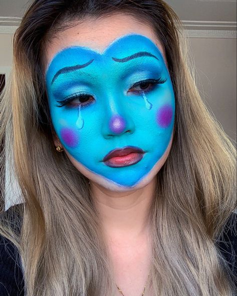 Blue Face Paint Makeup, Blue Heart Makeup, Blue Face Paint Ideas, P Wallpaper, Eye Pfp, Blue Face Paint, Heart Face Makeup, Heart With Eyes, Blue Hair Anime Boy