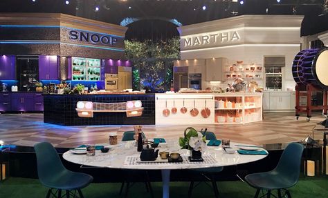 Yin and yang: Blending Martha Stewart with Snoop Dogg for VH1 - NewscastStudio Cooking Show Set Design, Potluck Dinner Party, Potluck Dinner, Tv Set Design, Dinner Show, Food Story, Vis Dev, Tv Program, Cooking Set