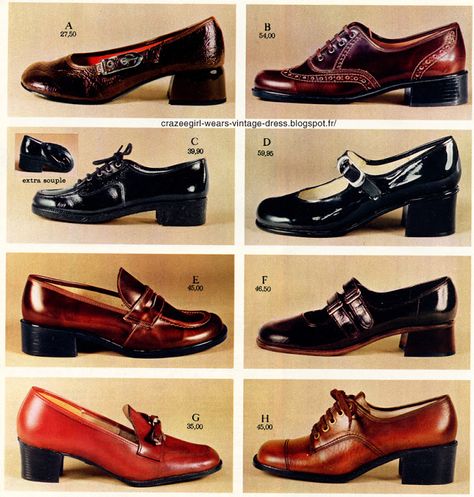 Vintage loafers , oxfords , brogues , chunky heels , granny shoes 1970 70s 1970's Shoes, Shoes 70s, Granny Shoes, 1970s Shoes, 60s Fashion Vintage, 70s Shoes, Retro Things, Gala Night, Vintage Loafers