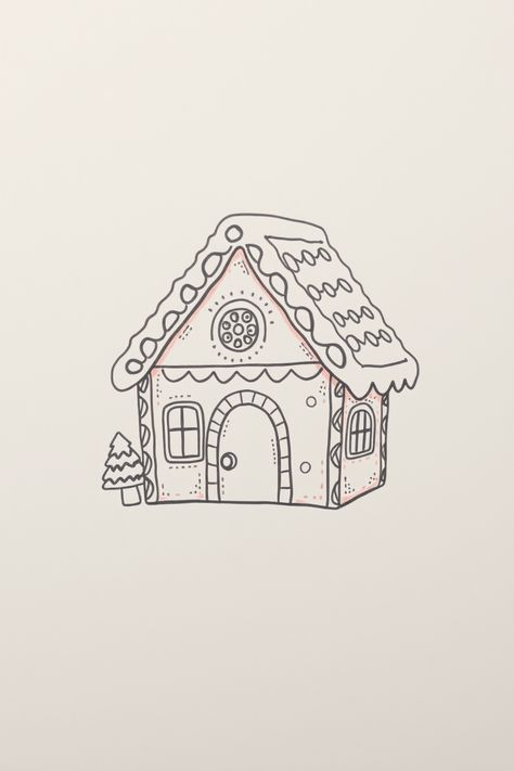 Check Out This Gingerbread House Doodle Drawing & 12+ Other Gingerbread House Drawing Ideas! #drawinginspiration #drawing Ginger Bread House Drawing Simple, Procreate Building Drawing, Easy Gingerbread House Drawing, Christmas House Doodle, Gingerbread Houses Drawing, Cute Gingerbread House Drawing, How To Draw A Gingerbread House, Gingerbread House Sketch, Gingerbread House Tattoo