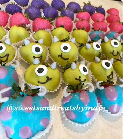 Birthday Chocolate Strawberries, Party Monsters, Monsters Inc Baby Shower, Desserts Party, Monsters Inc Baby, Monster Inc Birthday, Chocolate Covered Fruit, Birthday Chocolate, Toy Story Theme