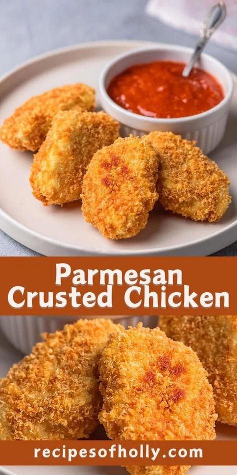 Parmesan Crusted Chicken Easy Parmesan Crusted Chicken, Parmesan Crusted Chicken Recipe, Pasta Veggies, Parmesan Bread, Chilled Desserts, Parmesan Crusted Chicken, Popcorn Chicken, Fresh Salad, Perfect Dinner