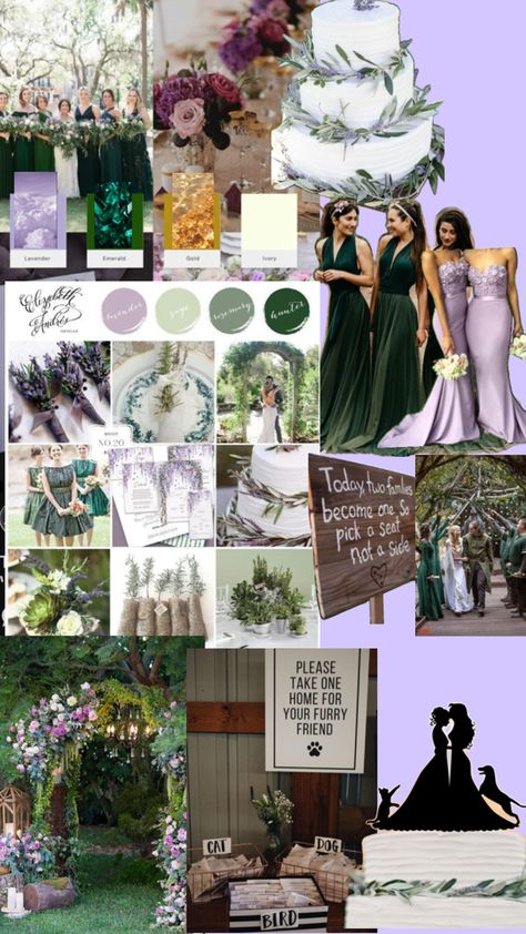 Lavender and emerald Lavender Wedding, First Home, Forest Green, Wedding Inspo, Emerald Green, Dog Cat, Emerald, Lavender, Forest