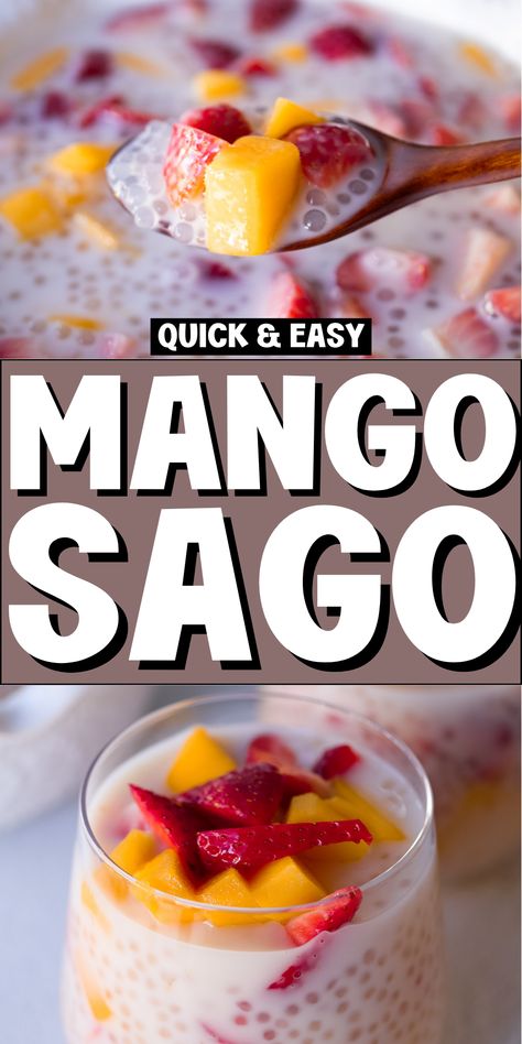 Indulge in the tropical delight of Mango Sago Recipe enhanced with added strawberries. This refreshing Asian desserts combines mango tapioca recipes with coconut milk drink for a healthy mango recipe. Perfect for summer and reminiscent of Hawaiian food, enjoy this mango sago recipe as a delightful mango dessert! Mango Tapioca Recipe, Recipes With Coconut Milk, Mango Sago Recipe, Mango Tapioca, Recipes With Coconut, Hawaiian Dessert Recipes, Sago Recipes, Coconut Milk Drink, Tapioca Recipes