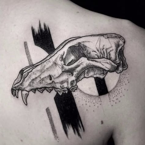 Animal skull tattoo by LuCi #LuCi #engraving #blackwork #monochrome #monochromatic #animalskull #skull Animal Skull Tattoo, Canine Skull, Skull Artwork Illustrations, Think Tattoo, Bear Tattoos, Skeleton Tattoos, Animal Skull, Tattoo Design Book, Different Tattoos