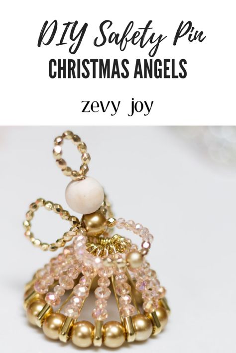 DIY Safety Pin Christmas Angels Diy Angel Christmas Ornaments, Safety Pin Ornaments, Safety Pin Tree, Beaded Angels How To Make, Vintage Safety Pin Christmas Tree Instructions, Beaded Christmas Angels, Safety Pin Angels, Safety Pin Christmas Tree, Diy Beaded Angels How To Make