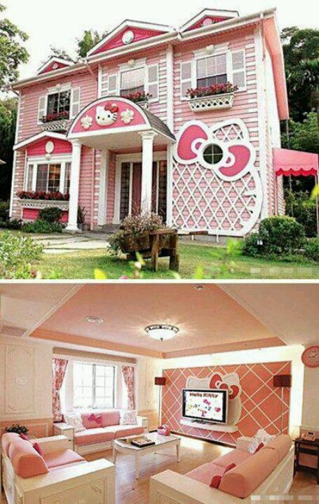 Hello Kitty house! Kitty House, Hello Kitty Decorations, Hello Kitty House, Charmmy Kitty, Cartoon House, Pink House, Hello Kitty Items, Pink Houses, Everything Pink