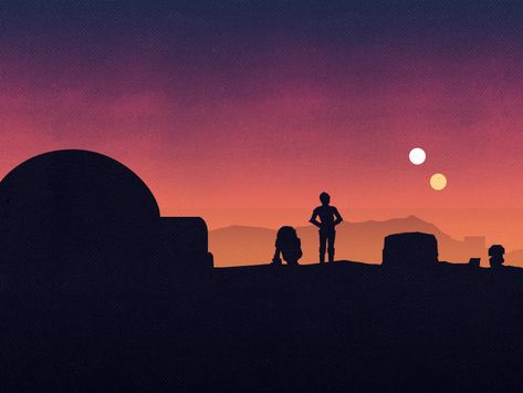 Binary Sunset Wallpaper, Star Wars Tattooine, Tatooine Sunset, Nursery Collage, Star Wars Mural, Binary Sunset, Art Galaxie, Star Wars Painting, Star Wars Room