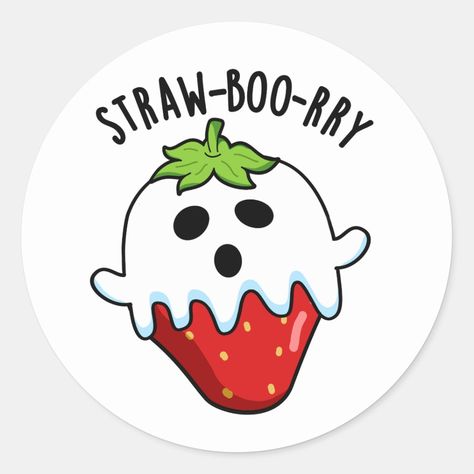 Straw-boo-rry  Funny Strawberry Pun features a cute strawberry in a ghost costume . Perfect Puns gift for family and friends who love cute ghost puns. Strawberry Ghost, Lunchbox Doodles, Strawberry Puns, Doodles Food, Cooking Stickers, Strawberry Halloween, Ghost Puns, Whiteboard Ideas, Strawberry Clipart