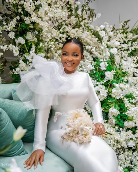 Nini & Tolu's Civil Wedding is Serving Major GOALS Satin Civil Wedding Dress, Nigerian Wedding Gowns Brides, Wedding Court Dress, Bridal Satin Dress Style, Civil Wedding Dress Courts, Civil Ceremony Dress, Court Wedding Dress, Civil Ceremony Wedding Dress, Court Gown