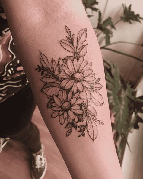 Daisy Tattoo Design Images (Daisy Ink Design Ideas) Love Tattoo Sleeve, Daisy Tattoo Stencil, Daisy Of Love, White Daisy Tattoo, Daisy Flower Tattoo, Daisy Tattoo Designs, Daisy Flower Tattoos, Flower Thigh Tattoos, Bouquet Tattoo