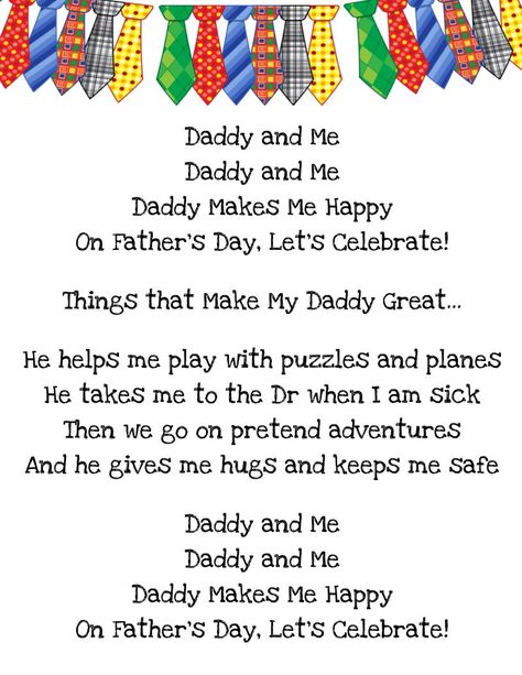 Father's Day song.  My toddler class will be singing it for their Dad's during our celebration. Father Day Song, Songs About Dads, Fathers Day Songs, Daycare Art, Father Songs, Father Poems, Daycare Curriculum, Fathers Day Poems, Father's Day Activities