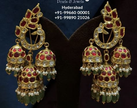 3 Jhumka Earrings Gold, Buttalu Earrings Gold, Buttalu Earrings, Telugu Jewellery, Jhumka Earrings Gold, Nakshi Design, Jhumkas Gold, Gold Jhumkas, Indian Gold Necklace Designs