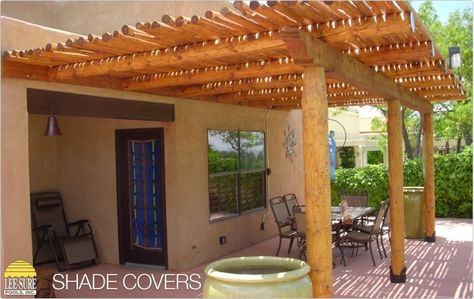 Pergolas on Pinterest | Southwest Style, Patio and Santa Fe Style Southwest Landscaping, Patio Roof Covers, Attached Pergola, White Pergola, Small Pergola, Steel Pergola, Pergola Lighting, Plans Architecture, Replacement Canopy