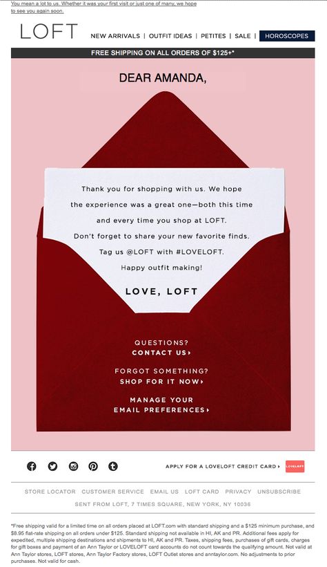 LOFT: Thanks for your order Welcome Email Examples, Email Invite Design, Invitation Email Design, Email Design Inspiration Creative, Edm Ideas, Gift Card Ideas, Viral Products, Shein Gift Card, Thank You Email