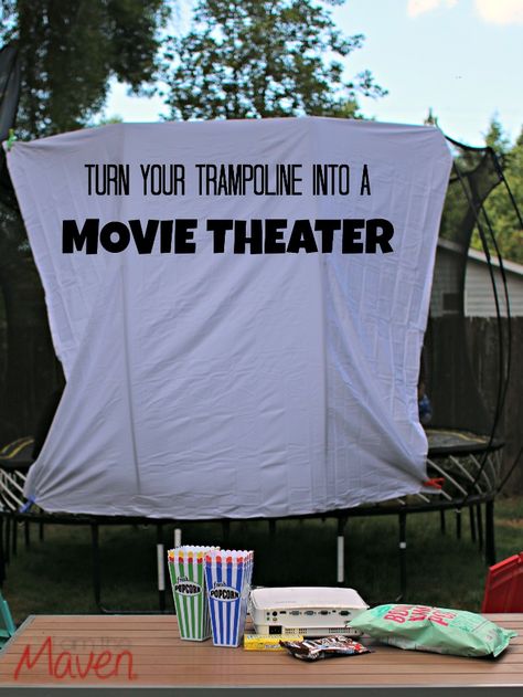 Turn your trampoline into a backyard movie theater #SpringFreeFamily #Sponsored Backyard Movie Theater, Backyard Movie Theaters, Trampoline Games, Outdoor Movie Theater, Backyard Trampoline, Backyard Movie Nights, Cool Things To Do, Backyard Movie, Garden Hacks