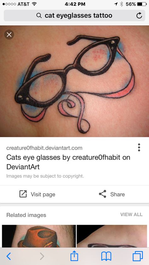 Glasses Tattoo, Tribute Tattoos, Cat Eye Glasses, Cat Tattoo, Eye Glasses, Infinity Bracelet, Tatting, Tattoo Designs, Tattoos