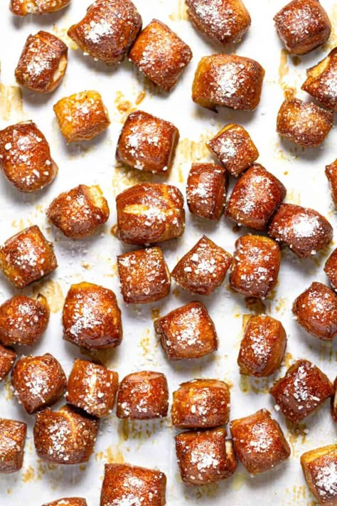 Pizza Dough Pretzel Bites | This is the easiest pizza dough pretzel bites recipe ever! Just over 30 minutes and 6 ingredients is all it takes to get these salty little squares baked up fresh, warm and ready to eat! Pretzel Bites Made From Pizza Dough, Pretzels Out Of Pizza Dough, Easy Pretzel Bites Pizza Dough, Pillsbury Pizza Dough Pretzel Bites, Soft Pretzels Made From Pizza Dough, Pretzel Recipe With Pizza Dough, Soft Pretzels From Pizza Dough, Pizza Dough Soft Pretzels, Pretzel Out Of Biscuit Dough