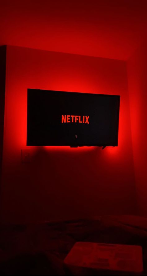 Bedroom Red Led Lights, Red Led Aesthetic, Red Led Lights Aesthetic, Red Led Lights Bedroom Aesthetic, Neon Bedroom Aesthetic, Red Lights Bedroom, Lights Behind Tv, Dark Room Aesthetic, Led Lights Bedroom Aesthetic