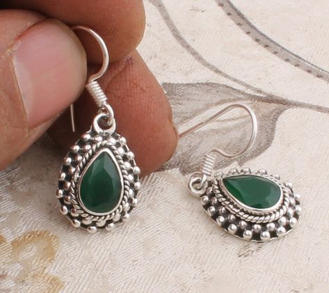 Green Onyx Stone, Boho Earring, Antique Silver Rings, Earring Handmade, Silver Earrings Handmade, Boho Pendant, Birthstone Gifts, 925 Silver Earrings, Green Onyx