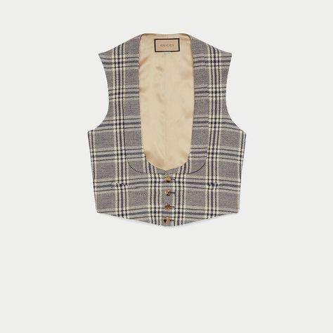 Gucci HA HA HA check vest in blue and white | GUCCI® US Gucci Vest, Gucci Alessandro Michele, Check Vest, Ha Ha Ha, Ha Ha, Gucci Gucci, Vest Fashion, Beauty Items, Knit Vest