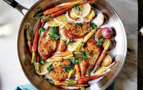 10 Most Popular One-Pan Dishes of 2019 | Nutrition | MyFitnessPal Fitness Pal Recipes, My Fitness Pal Recipes, Roasted Potatoes Carrots, Roasted Potatoes And Carrots, Chicken Green Beans, Sheet Pan Dinners Chicken, Carrots Recipe, Pan Chicken Fajitas, Fitness Pal