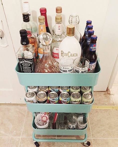 45 Creative Ways to Use a RÅSKOG Ikea Cart - Organization Ideas Three Tier Cart Organization, Cart Organization Ideas, Three Tier Cart, Ikea Organization Ideas, Organization Ideas Bathroom, Ikea Organisation, Raskog Ikea, Cart Organization, Alcohol Storage