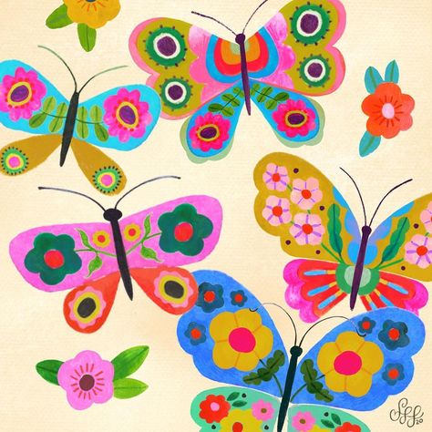 Snow Illustration, Butterfly Art Painting, Gouache Illustrations, Butterfly Illustration, Scandinavian Folk Art, Hand Painted Stones, Butterfly Painting, Hand Art, Butterfly Art