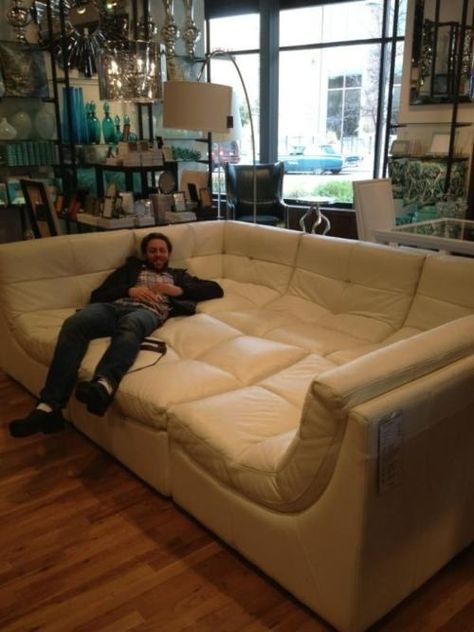 Giant Couch for Lounging, Bromantic Sleepovers, Etc. | 32 Things You Need In Your Man Cave Movie Room Couch, Room Couches, Room Couch, Home Cinema, Movie Room, Cozy Place, My New Room, Home Theater, Couch Bed