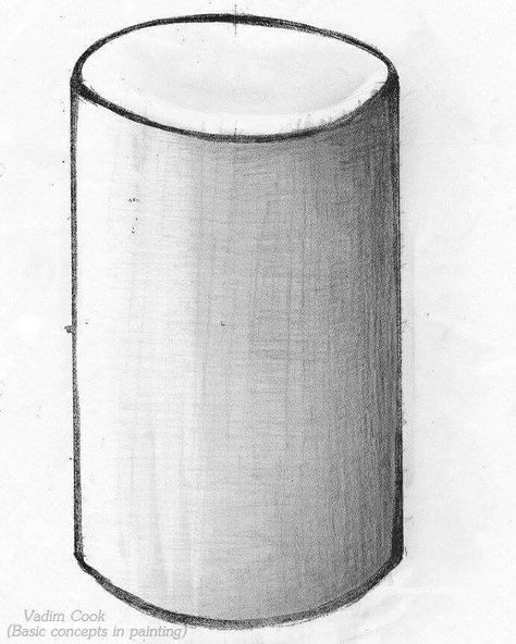 Volume of Cylinder. Shape & form. Tone.  (Vadim Cook - Panting concepts, elements) How To Draw A Cylinder, Volume Of Cylinder, Bathroom Dimensions, Tutorials Drawing, Cylinder Shape, Shape And Form, Pre School, Art Tutorials Drawing, Small Trash Can