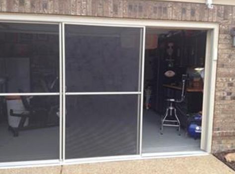 Garage Business, Garage Screen, Sliding Garage Doors, Garage Screen Door, Cat Proofing, Outdoor Dining Room, Patio Kitchen, Building Material, Screen Repair