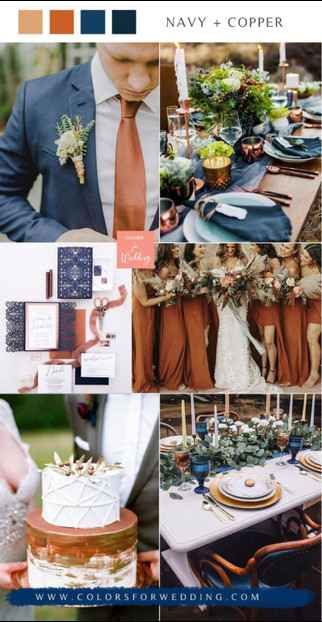 Photos Style and Décor | WeddingWire Copper Wedding Colors, Navy Wedding Colors, Fall Wedding Color Schemes, Rusting Wedding, Wedding Color Combinations, Navy And Copper, Wedding Color Pallet, Wedding Color Combos, Mauve Wedding