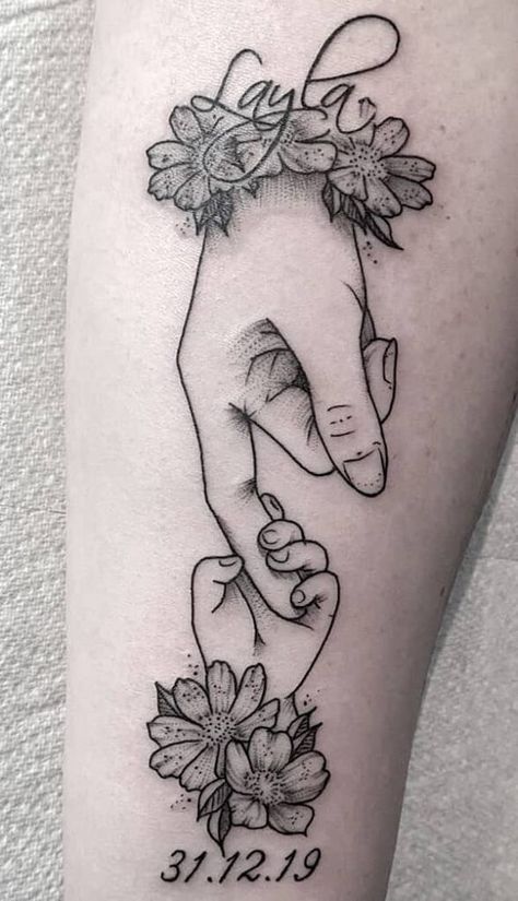 Mother Son Half Sleeve Tattoo, Tattoos For Moms With A Daughter, Tattoos For A Mom With A Son, Mother Daughter Tattoo Design, Mom Tattoos For Daughter Unique Sleeve, Mom And Baby Hand Tattoo, Tattoo For Children Mother, Girl Mom Tattoos, Son And Daughter Tattoo For Mom