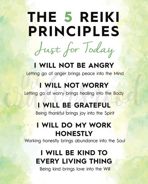 The Reiki 5 Principles GREEN Instant Download Poster | Etsy Australia 5 Reiki Principles, Letting Go Of Anger, Reiki Principles, Being Thankful, Just For Today, Download Poster, Custom Tags, Be Grateful, Beautiful Posters