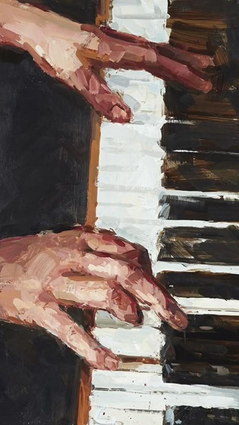 Music Artwork Paintings, Pianist Hands, Pianist Aesthetic, Black And White Art Work, Piano Vibes, Black And White Oil Painting, Piano Painting, Music Paintings, Piano Art