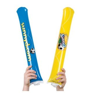 Bambams Inflatable Noise Makers  Sports fans all around the world love these best-selling noisemakers. When inflated and sealed, fans hit them together for loud cheering fun. Noise makers are sold in pairs. Although they are a lot of fun for sports games, these personalized noisemakers can be used to promote any type of company or fundraiser. They are great to hype everyone up at a sales or client kick off meeting. #promoproducts #spiritwear Football Noise Makers, Tattoos Rainbow, Spirit Gear, Promotional Giveaways, Cheer Gifts, Noise Makers, People Fall In Love, Custom Glitter, Spirit Wear