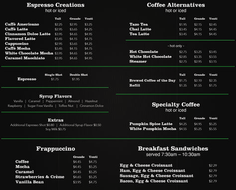 Starbucks Menu Design, Starbucks Menu Board, Starbucks Food Menu, Coffee Alternative, Starbucks Menu, Menu Boards, Coffee Stands, Menu Board, Tea Latte