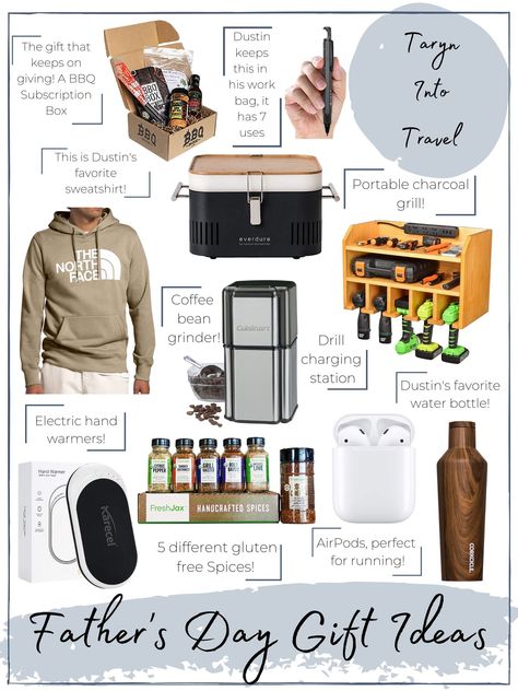 www.tarynintotravel.com | Fathers Day Gift Guide | Gifts for Dad | Grandfather | Father In Law | Gifts for Fathers |  Fathers Day Electric Hand Warmer, Portable Charcoal Grill, Father In Law Gifts, North Face Sweatshirt, Coffee Bean Grinder, Father In Law, In Law Gifts, Spice Blends, Gifts For Father