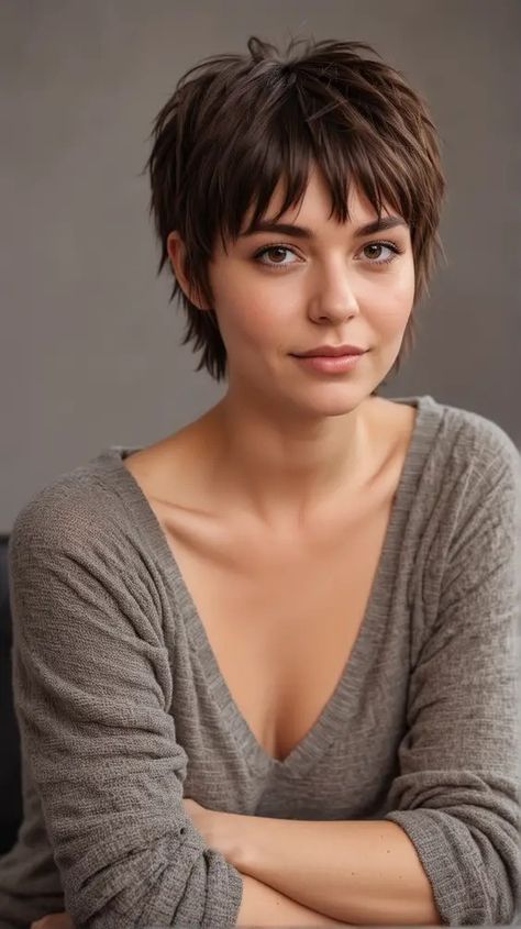 Hair That Frames The Face, The Shag Haircut Short, Short Hair Styles Shag, Short Hair With Bangs Edgy, Shag Bob Haircut With Bangs, Funky Hairstyles Medium, Short Funky Pixie Haircut, Very Short Hair With Bangs, Short Shag Haircuts For Fine Hair