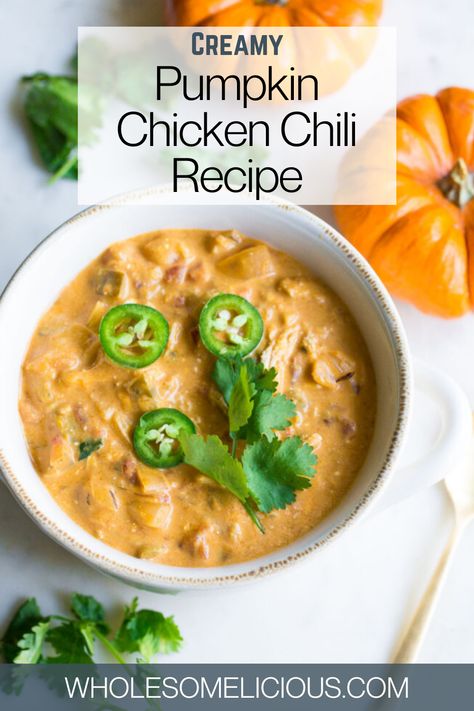 Pumpkin Chili Healthy, Creamy Pumpkin Chicken Chili, Pumpkin Chicken Chili Crockpot, Pumpkin White Chicken Chili, White Pumpkin Chili, Bbq Chicken Chili, Chicken Pumpkin Chili, Pumpkin Chicken Chili, Creamy Chili