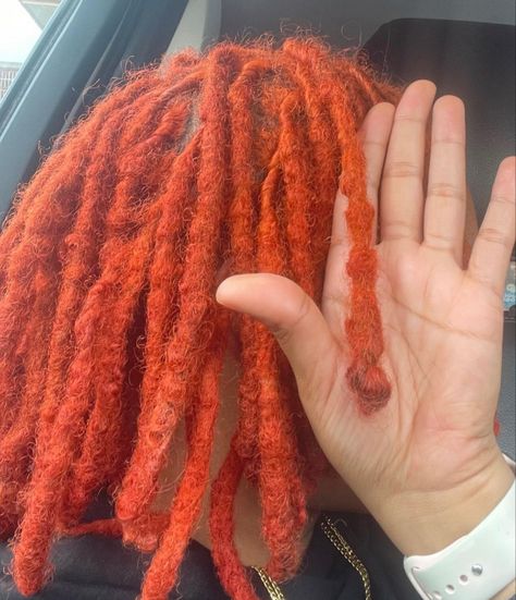 Ginger Orange Locs Black Women, Orange Locs, Brown And Orange Locs, Red And Orange Locs Black Women, Female Locs, Red Dyed Locs Black Women, Orange Dreadlocks, Female Dreadlocks Styles, Ginger Hair Dyed