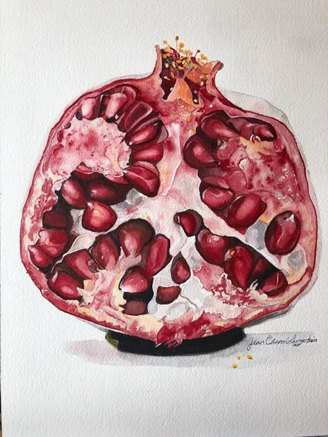 ACUARELA AUTOR DESCONOCIDO?????????????? Pomegranate Art, Gcse Art Sketchbook, Watercolor On Paper, Fruit And Veg, Food Illustration, Still Life Painting, Water Colour, Botanical Illustration, A Drawing