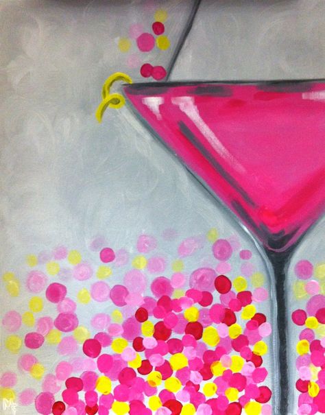 martini Margarita Painting, Flirtini, Wine And Canvas, Christmas Paintings On Canvas, Paint Nite, Pink Martini, Painting Party, Paint Night, Wine Art