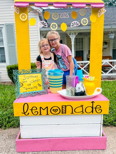 Homemade lemonade stand, lemonade stand ideas, pink and yellow lemonade stand, lemonade fundraiser Pink And Yellow Lemonade Stand, Lemonade Stand Poster Ideas, Lemonade Stand Poster, Homemade Lemonade Stand, Lemonade Stand Ideas, Kids Lemonade Stands, Diy Lemonade Stand, Kids Lemonade, Diy Lemonade